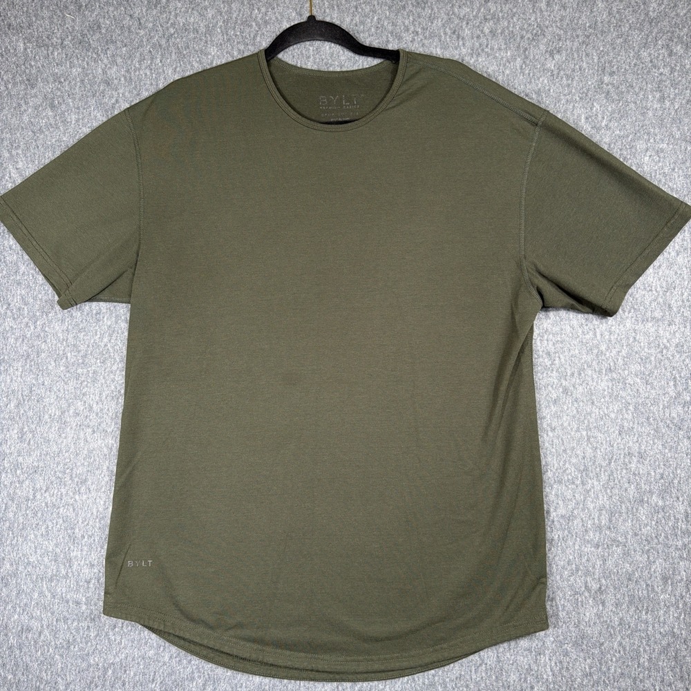 BYLT Basics Drop Cut Shirt Mens XL Green Stretch Premium‎ Tee Stain